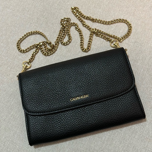Calvin Klein Handbags - New WOT Calvin Klein Clutch/Crossbody Purse-Black Faux Leather-Chain Strap